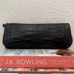 Jarbo Black Crocodile-Embossed Clutch